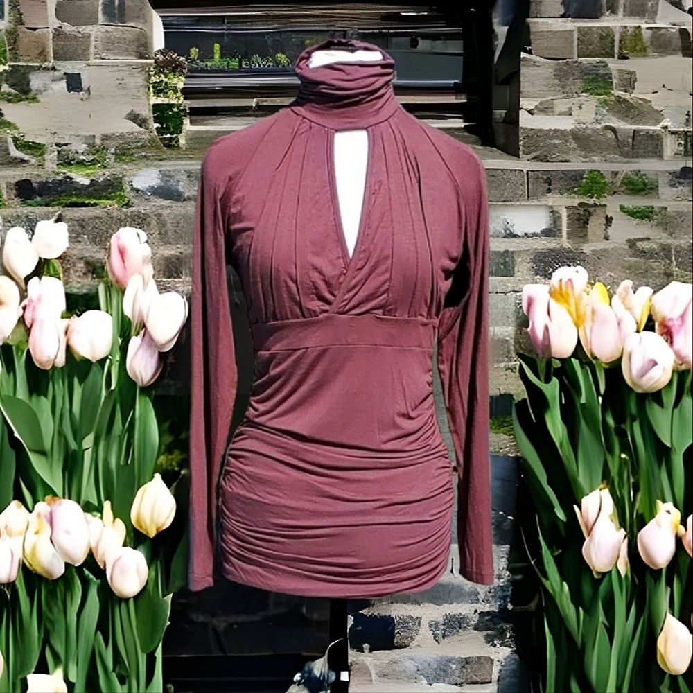 Vertigo PARIS long blouse/mini dress/Turtleneck, long sleeve, keyhole neck, sz L